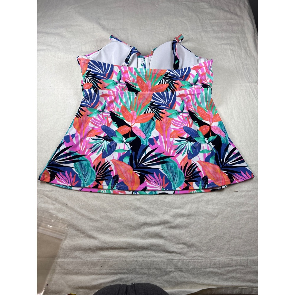 Raisins Curve Aries Tankini Top Tropical Floral Underwire Pink Blue N840240 18W - Picture 4 of 6